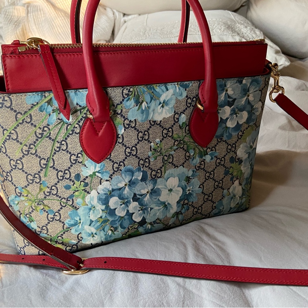 Gucci Red and Blue Floral Satchel